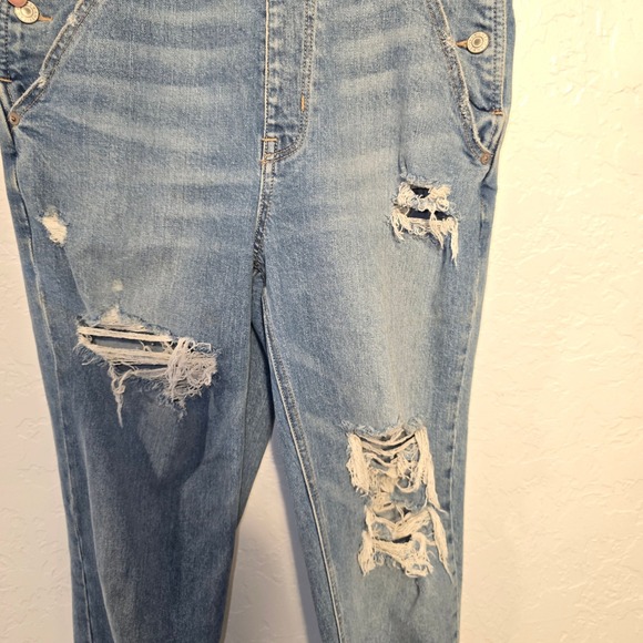 American Eagle 90s Boyfriend Overalls Small Womens Blue Distressed Pink Straps - Picture 9 of 13